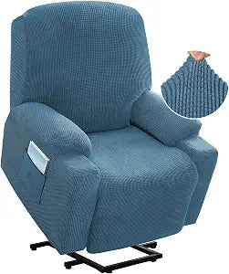 H.VERSAILTEX Stretch Couch Cover Recliner Cover Electric Power Lift Recliner Chair Cover Fitted Standard Large Power Lift Recliner with Side Pocket, Soft Thick Jacquard(Single Seat, Dusty Blue)