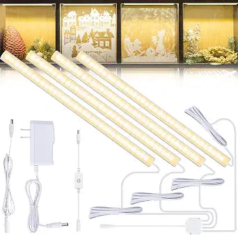 JUSJUBR 4PCS x 12inch Display Cabinet Lights Warm White, Dimmable LED Shelf Lighting with Memory Function, Bookshelf Lighting, LED Lights for Display Case/Pantry/Closet/Safe, 3000K