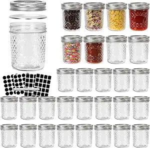 CycleMore 6 oz Mason Jars with Airtight Lids and Bands, 30 Pack Regular Mouth Glass Canning Jars, Small Glass Canisters for Jelly, Sauce, Jam, Honey, Juice, Wedding Favors, Shower Favors