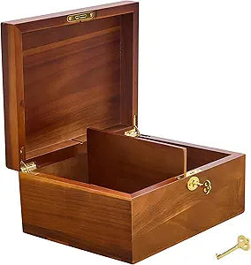 Wood Box Large Decorative Acacia Wooden Storage Hand-Crafted box Hinged Lid Locking Key Removable and Divider Premium Keepsake Memory Chest Gift Boxes 11 X 8.5 X 5 Inches for Jewelry Photos Valuables