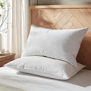Globon Hotel Collection Feather Down Pillow King Size Set of 2, Medium Firm Support Bed Pillow for Sleeping, 100% Cotton Shell 430 Thread Count 600 Fill Power 20" x 36"