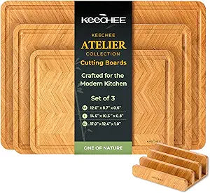 Keechee Bamboo Cutting Board, Reversible Wood Cutting Boards for Kitchen with Juice Grooves, Atelier Collection Handcrafted Large Serving Tray, Luxury Housewarming Wedding Gifts for New Home