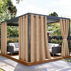 SpaceDresser Outdoor Curtains for Patio Waterproof, 2 Panels Non-See-Through Linen Curtains with Grommet Top Indoor Outdoor Drapes for Gazebo Pergola Balcony Pool Spa, 52" W x 96" L, Light Brown