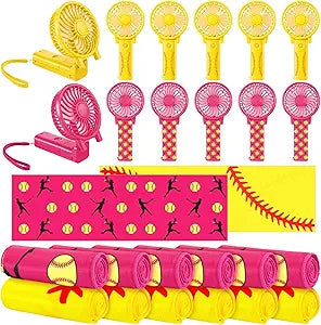 24 Pcs Softball Team Gifts, Include 12 Cooling Towels 40'' x 12'' Workout Towels 12 Portable Fan Handheld Fan for Souvenir Rewards Gift Filler Sport Party Favors