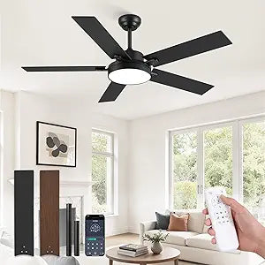 ZMISHIBO 52 Inch Ceiling Fans with Lights, Smart Remote/APP Control, Modern Ceiling Fan with 6 Speeds & 3CCT, Dimmable 30W LED, Quiet DC Motor, Noiseless for Living Room, Bedroom, Kitchen, Black