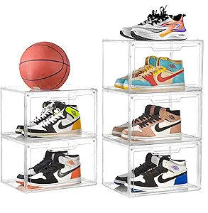 Magnetic Acrylic Clear Shoe Boxes  360 Transparent Stackable Sneaker Storage & Organizer Box, Professional Shoe Display Case & Multipurpose Storage Bin for Closet (5pcs)