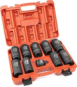 NEIKO 02531A 10 Piece 12 Point Socket Set 1/2 Drive, Lug Nut Remover, Spindle Nut Socket, Axle Nut Socket Set, Metric 29-39mm Socket 1/2 Drive Impact Set, Cr-Mo Impact Adapter, 3/4" -1/2 Reducer