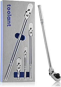 toolant 4Pcs Flex Head Ratchet Set, 1/4&3/8"&1/2" Drive Gear Wrench Compact Head Ratchet Wrenches, 90-Tooth Gear, 180 Flex, 11 Positions, Longer Handle, 1.5X ASME Durability