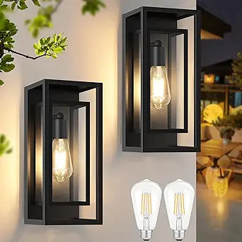 Outdoor Wall Lantern, Exterior Waterproof Black Porch Lights Wall Mounted, Sconces Wall Lighting with Clear Glass Shade, Anti-Rust 14''H Outdoor Wall Lights for Front Door Patio Garage, 2-Pack