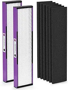 FLT5250PT HEPA Filter Compatible with Germ-Guardian Filter C for AC5000, AC5000E, AC5250PT, AC5350B, AC5350BCA, AC5350W, AC5300B, CDAP5500B, AP2800CA, 2 True HEPA Filters & 6 Carbon Filters