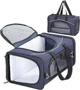 Petsfit Airline Approved Pet Carrier for Small Dogs & Cats, 19x9x12 TSA Approved Carrier, with Removable Dual-Sided Padding (2-Way Placement) - Fits Under Most Airplane Seats, Escape Proof (Navy)