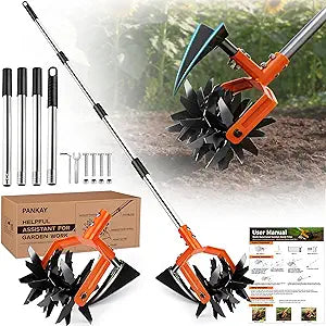Pankay Rotary Hand Tiller for Gardening, Garden Cultivator Tool with Tilling Blade, 63 Adjustable Stainless Steel Poles Cultivators for Gardening, Lawn Care, Reseeding Grass, Soil Mixing