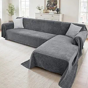 Sectional Couch Covers, 2 Pieces Washable L Shaped Couch Covers Sofa Blanket for Dogs Pet Friendly Sectional Sofa Slipcovers Furniture Covers,71"x118"+91"x134",(XXX-Large,Dark Gray)