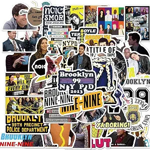 ZCXDF 50pcs TV Series Brooklyn Nine-Nine Vinyl Waterproof Stickers for Laptop,Car Bumper,Luggage,Skateboard,Water Bottles,Computer,Phone, Kids Teens Adults for Stickers (Black)