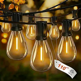 Outdoor String Lights, 110FT Outdoor Lights with 40+2 Dimmable Plastic Bulbs, 120V 2700K Warm White IP65 Waterproof Connectable Patio Lights for Backyard Porch Balcony Party Wedding Birthday Christmas