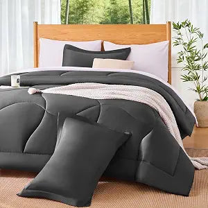 MR&HM King Size Comforter Set 3 Pieces, All Season Cooling Comforter for Hot Sleepers, Breathable & Moisture Wicking, Rayon Derived from Bamboo Blend Down Alternative, Dark Grey