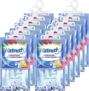 NATRUTH 12-PACK Moisture Absorber Bags With Fresh Linen,Desiccant Hanging Bag Use for Kitchen Bathroom Wardrobe, Eliminates Odors, Hanging Closet Dehumidifier Bags for Closet