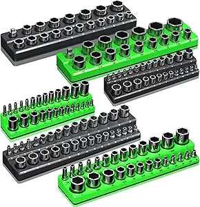 Magnetic Socket Organizer Holder Set For Tool Box Drawer, Toolbox Organization Including 1/4", 3/8" and 1/2" Drive Metric SAE Socket Trays (Sockets are not Included)