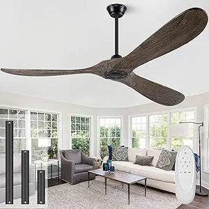 Eliora 52" Ceiling Fans Without Lights, Wood Ceiling Fan no Light with Remote, Large Outdoor Ceiling Fan for Patio, Porch, Bedroom, 6 Speed, Quiet DC Motor, ETL Listed-Deep Brown