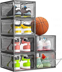 Sturdy Clear Shoe Organizer with Magnetic Door, Stackable Shoe Storage Box