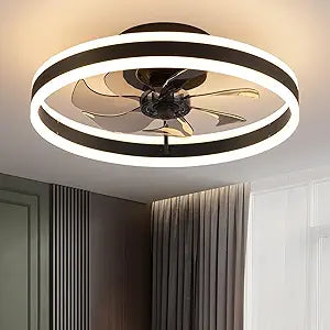 KDG 15.8" Low Profile LED Ceiling Fans with Light, Reversible Flush Mount with Remote and 6 Winds Speeds Fan Lighting, 3 Colors Dimmable for Bedroom, Living Room, Kids, Dinning Room, Kitchen (Black)