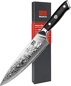 SHAN ZU Chef Knife 8 Inch Japanese Steel Damascus Kitchen Knife, Professional Kitchen Knives Sharp High Carbon Super Steel Kitchen Utility Knife