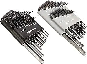 Amazon Basics 36-Piece Allen Wrench/Hex Key Set, SAE & Metric Sizes, Chrome Vanadium Steel with Long Arm, 2 Organized Storage Cases