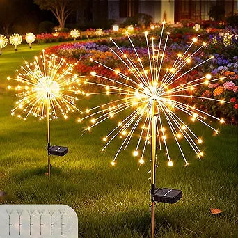 150 LED Solar Fireworks Lights Outdoor Waterproof, 8 Pack 8 Modes Twinkling Fireworks Solar Fairy Lights for Garden Yard Patio Flowerbed Lawn Planter Walkway Decor (Warm White)