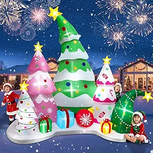 9.5FT Christmas Tree Set Inflatable with LED Light, Kalolary Christmas Tree Inflatable Xmas Blow up Outdoor Decoration Holiday Yard Inflatables for Home Family Lawn Garden Holiday Party