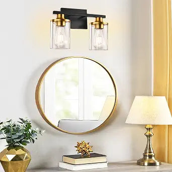GROWER 2 Lights Bathroom Light Fixtures, Black and Gold Vanity Light