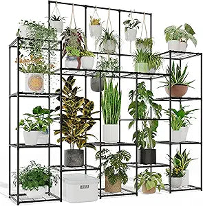 GENTINGBRO Metal Plant Stand Outdoor 63" Tall Plant Shelf for Plants 14-Tier Large Plant Sheves for Indoor Plants Living Room Heavy Duty Rack Garden Balcony Patio Hanging Planter