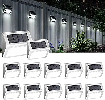 SOLPEX Solar Fence Lights, 12 Pack Solar Powered Deck Lights Outdoor Waterproof,4 LEDs Solar Step Lighting for Stair Stairway Patio Porch Pathway Walkway Garden (Cold White)