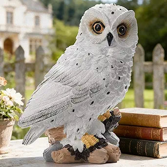 Solar Owl Garden Outdoor Statue,Owl Figurine Sculpture with LED Lights for Porch Patio Lawn Yard Deck Spring Decor - Mother's Day Housewarming Gift for Women Men Owl Lover(White)