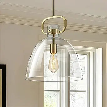 14 Large Glass Pendant Lights Kitchen Island, 1-Light Modern Gold Kitchen Island Lighting, Adjustable Antique Brass Hanging Pendant Light Fixture for Dining Room Bedroom Hallway E26