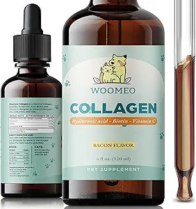 Liquid Collagen for Dogs & Cats with Hyaluronic Acid, Biotin & Vitamin C  Pet Collagen Supplement Drops, Bacon Flavor, Skin & Coat Support, Easy Liquid Dropper, 4 fl oz