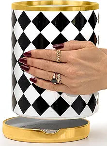 STYLED SETTINGS Black & White Checkered Utensil Holder Set  Large Ceramic Kitchen Utensil Holder for Countertop with Gold Spoon Rest  Stylish Checkered Kitchen Decor & Organizer