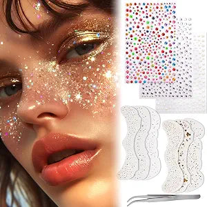 Vodolo Glitter Freckles Face Tattoo,6PCS Festival Rave Accessories for Women,Gold Silver Face Waterproof Sparkles Freckles Half Magic Makeup Jewels Stickers (6PCS)