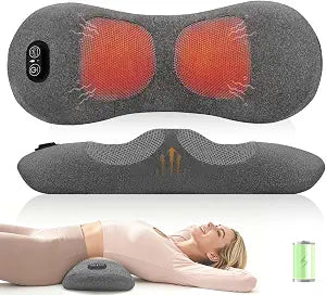 Cordless 3 in 1 Lower Back Massager - Heat, Vibration and Traction, 2600mAh Rechargeable Back Massager Office Chair & Home Use, Lumbar Support Pillow For Lower Back Pain, Smooth Spine Comfort Design