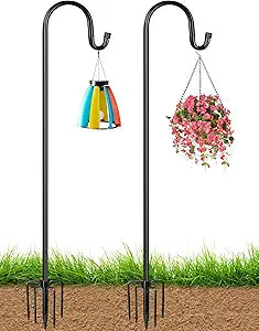 XDW-GIFTS Bird Feeder Pole for Outdoor, 2-Pack 92 Inch Shepherds Hooks Heavy Duty Garden Pole for Hanging Plant Basket, Solar Light Lanterns, Garden Plant Hanger Stands with 5 Base Prongs