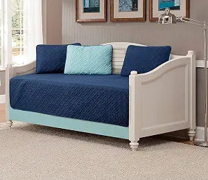 Fancy Collection 5pc DayBed Quilted Bedspread Coverlet Set Embossed Solid Navy Blue/Light Blue New