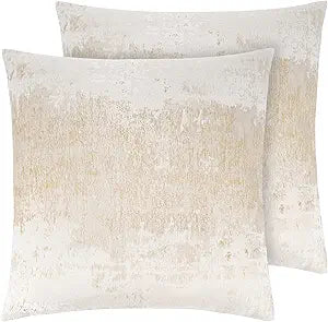 THE-TINOART Cream Champagne Metallic Jacquard Pillow Covers 20x20 Pack of 2 Velvet Back Modern Glam Sofa Decor