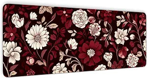 Burgundy Desktop Mat, Flower Desk Mat, Floral Mouse Pad, 31.5 X 11.8