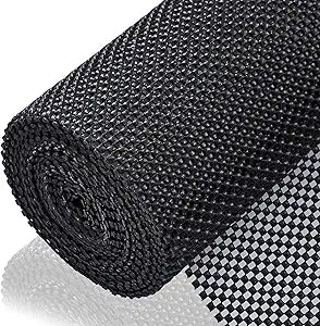 Shelf Liner for Kitchen Cabinet, Drawer Liners Non Slip Non Adhesive Thick Mat, Breathable Dresser Pantry Bathroom Protector, Black, 12" x 360"
