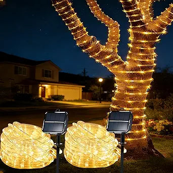 Solar Rope Lights for Outside, 2 Packs Total 132ft 400 LED Solar String Lights with 8 Modes, Waterproof Solar Outdoor Light for Patio Garden Party Tree Porch Holiday Xmas Decor - Warm White