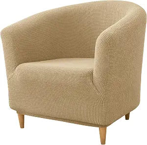 Stretch Tub Chair Covers, 1-Piece Club Chair Slipcover Soft Jacquard Barrel Chair Cover Armchair Slipcovers Furniture Protector for Living Room (Khaki), PPG318-PEN