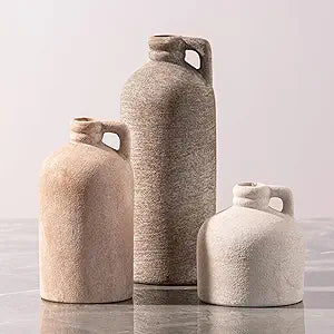 Ceramic Vase Home Table Decor - Flower Vase Set of 3 Living Room Kitchen Decorations Farmhouse Modern Rustic Vases Decorative Centerpiece for Shelf Bedroom Office Bathroom Dining Coffee Desk
