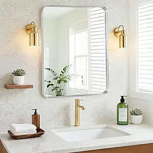 Bathroom Mirror - 24x30 Inch Silver Framed Sink Mirror for Bathroom, Brushed Metal Frame Rectangle Mirror for Restroom, Entryway