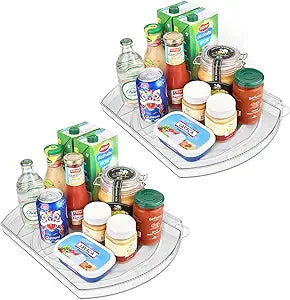Lazy Susan Turntable for Refrigerator, Square Turntable Organizer for Fridge Cabinet, Pantry, Countertop | 16.5" x 11.1" (Rectangle 2 Pack - Clear)