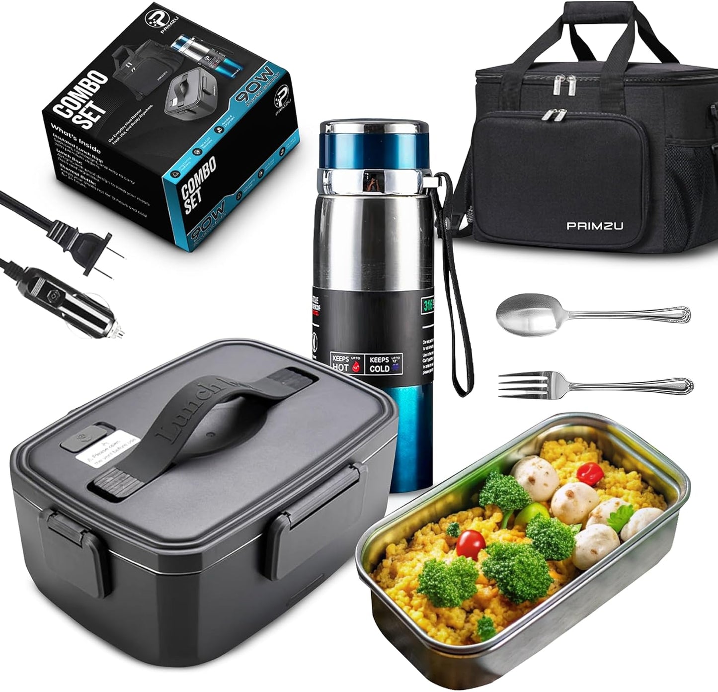 Electric Lunch Box for Adults, Portable Food Warmer for Work, Reheatable Heated Lunch Box with Insulation, Hot Lunch Heater for Office, Car & Travel