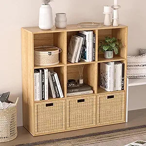 Wooden 9 Cube Storage Organizer with Closed Back Panel,White Cube Shelf Cubby Storage Organizer with Compartments for Living,Bookshelf, Easy to Install (Oak, 9 Cube-11in)